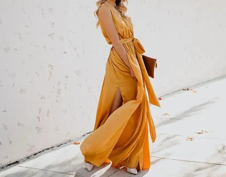 Robe été bohème fendue décolletée