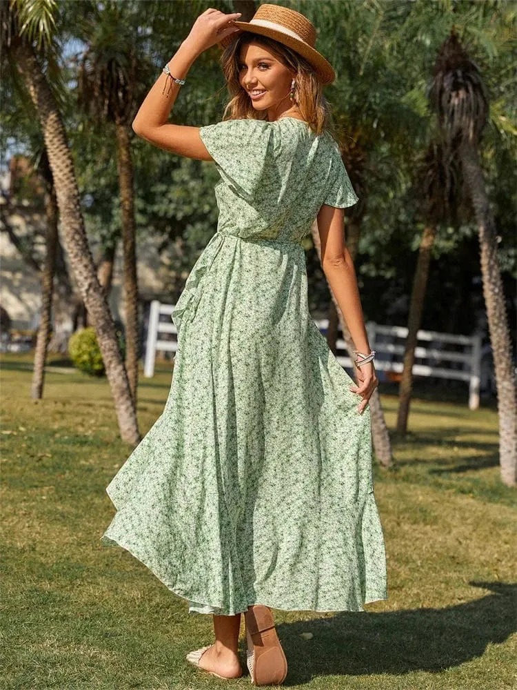 Robe champêtre fleurie été asymétrique