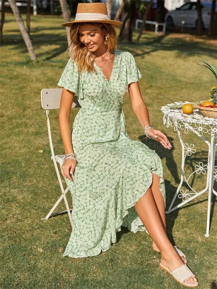 Robe champêtre fleurie été asymétrique