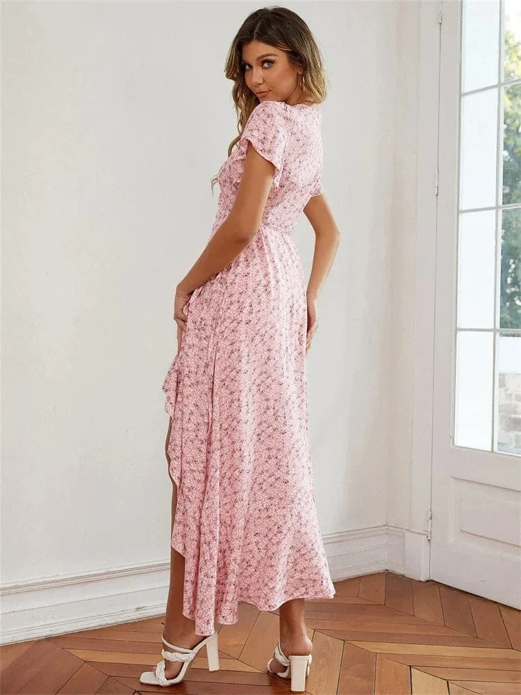 Robe champêtre fleurie été asymétrique