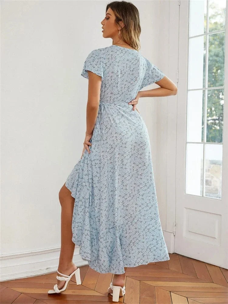 Robe champêtre fleurie été asymétrique