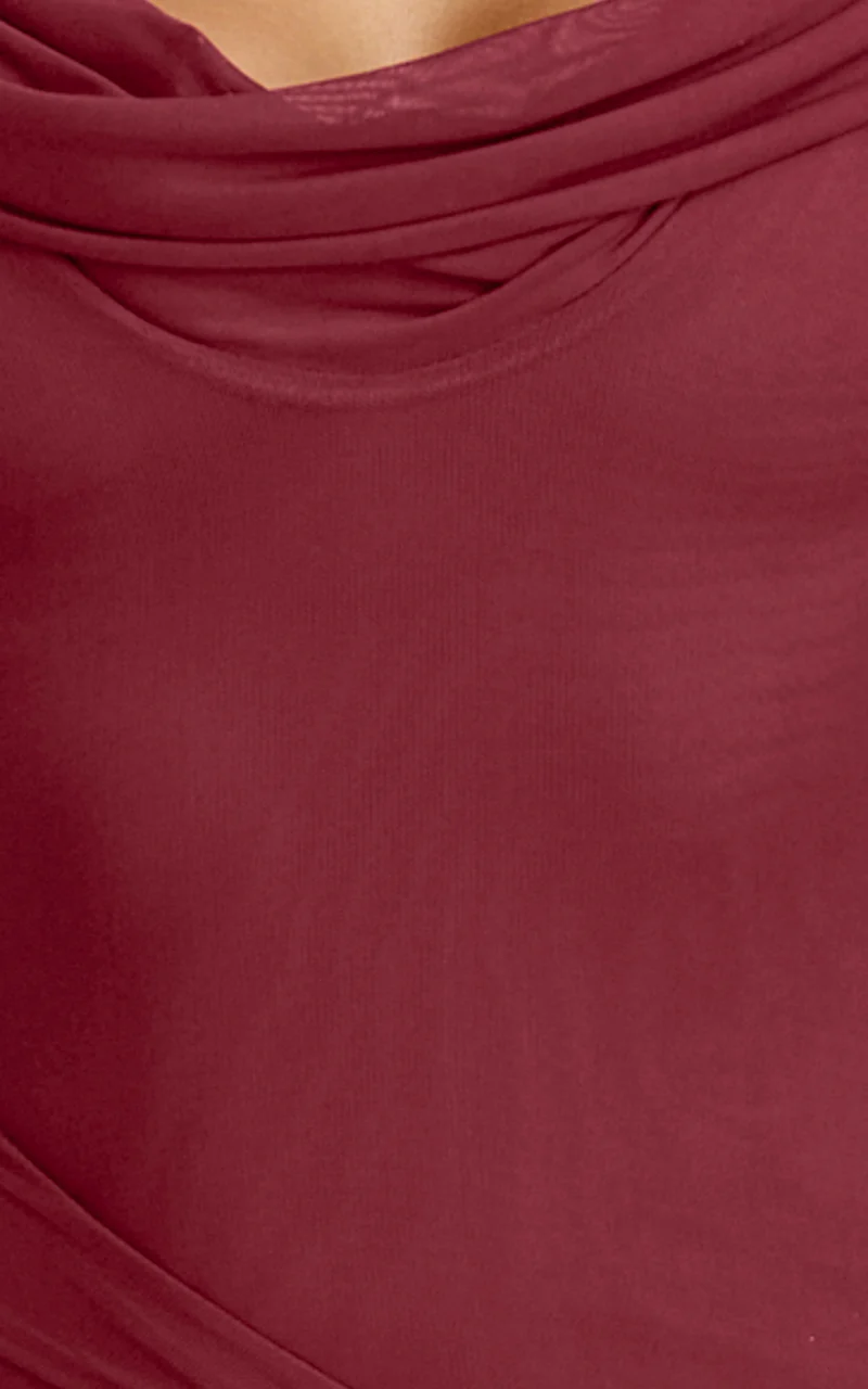 Zena Midi Dress - Cowl Neck Tie Detail Dress in Wine