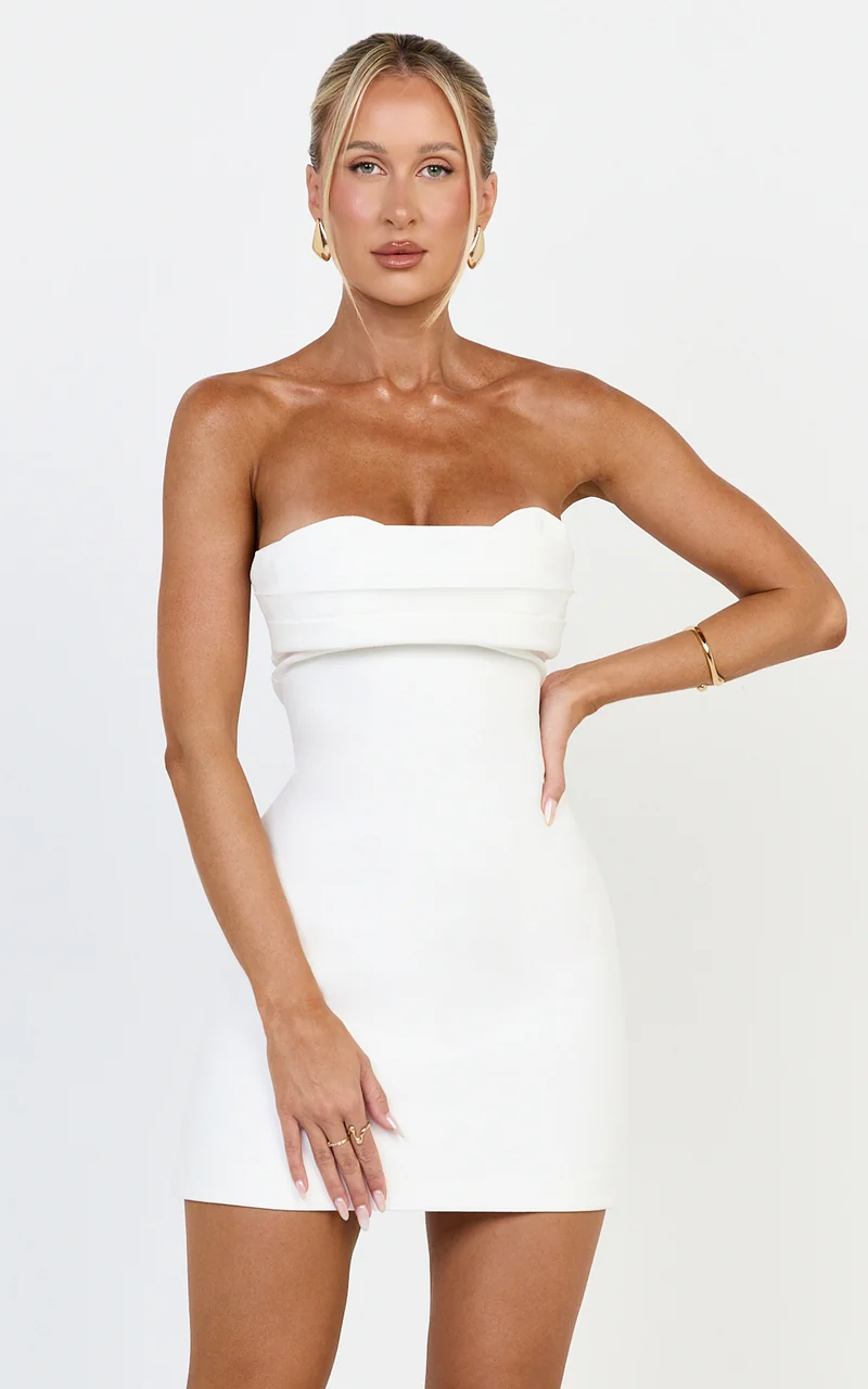 Zinnia Mini Dress - Strapless Aline Dress in White