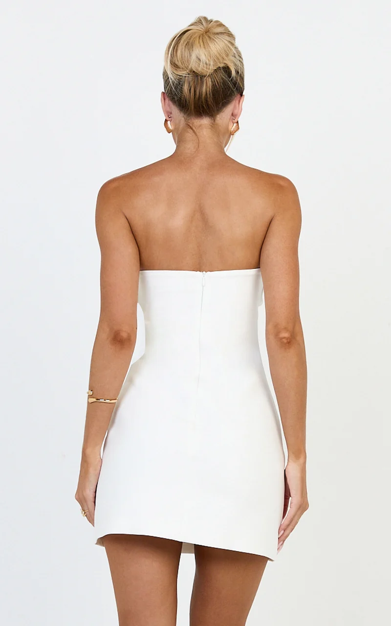 Zinnia Mini Dress - Strapless Aline Dress in White