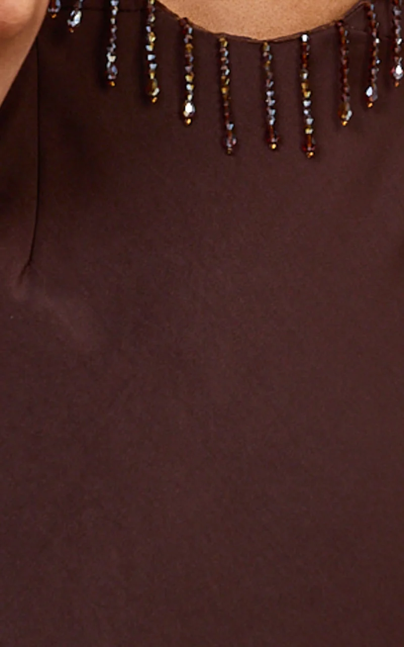 Azura Maxi Dress - Backless Beaded Trim Dress in Chocolate