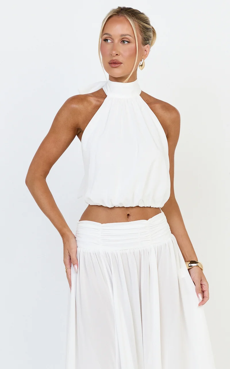 Melanie Top - Halter Neck Top in Cream