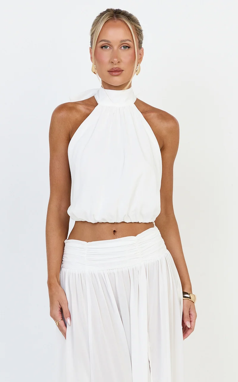 Melanie Top - Halter Neck Top in Cream