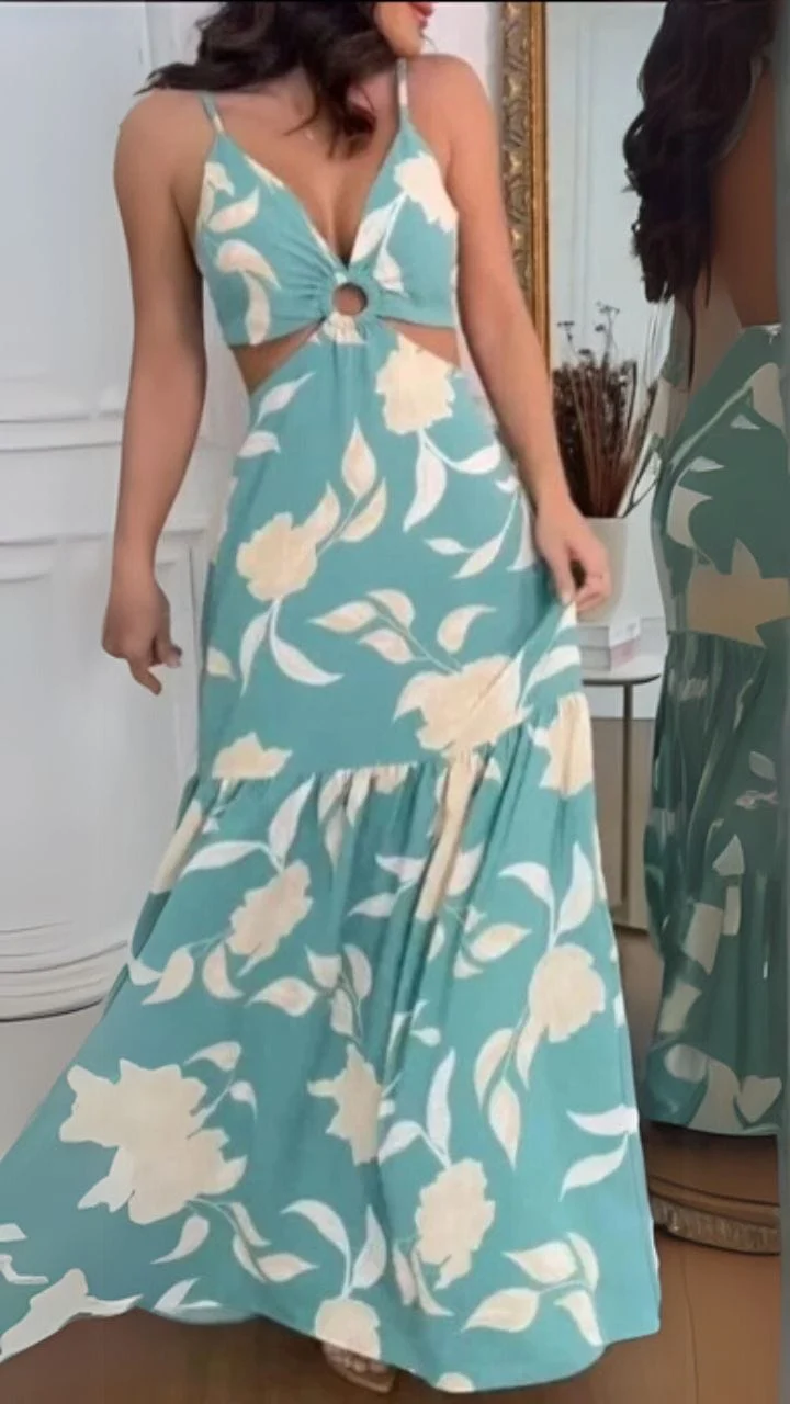 Robe été dos nu longue tropicale fluide