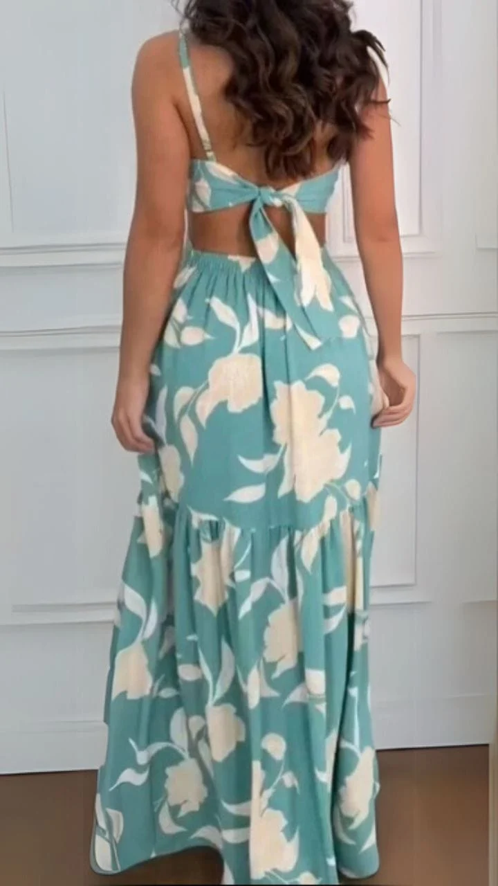 Robe été dos nu longue tropicale fluide