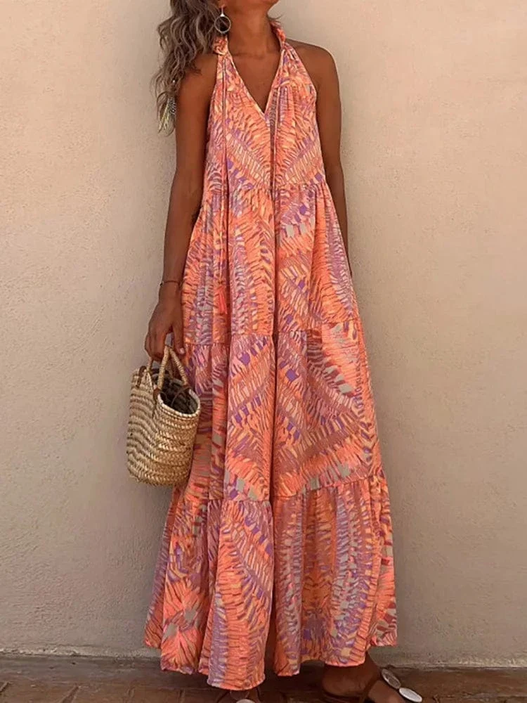 Robe été longue épaules dénudées volantée