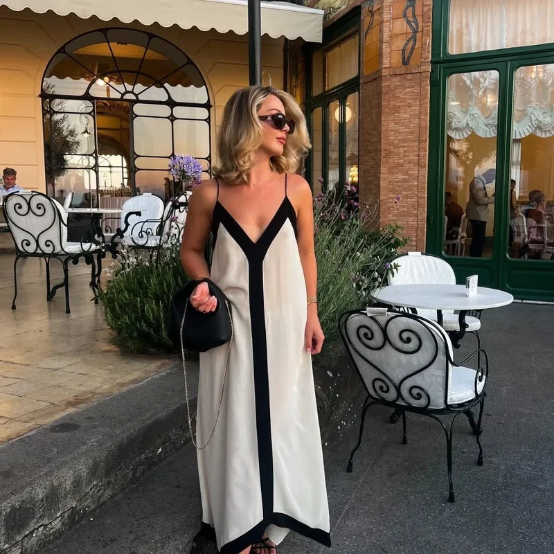 Robe été bohème longue dos nu sans manches
