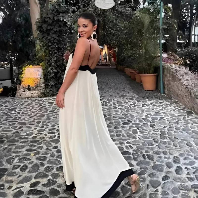 Robe été bohème longue dos nu sans manches