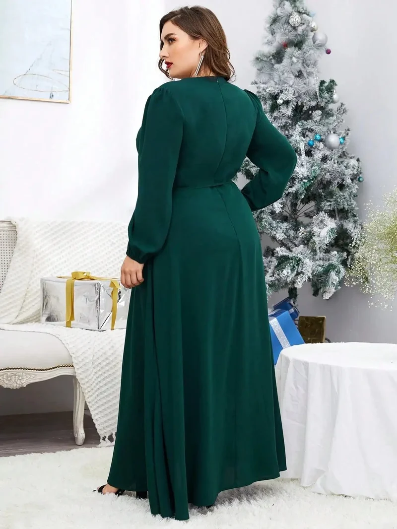Robe de soirée grande taille verte manches longues