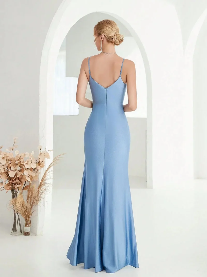 Robe de soirée mariage chic moulante bleue