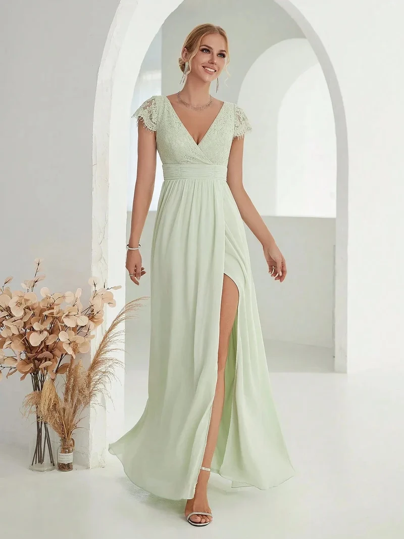 Robe de soirée mariage élégante verte