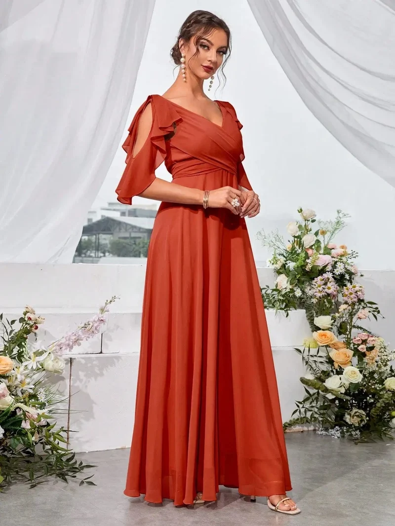 Robe demoiselle d'honneur col en V