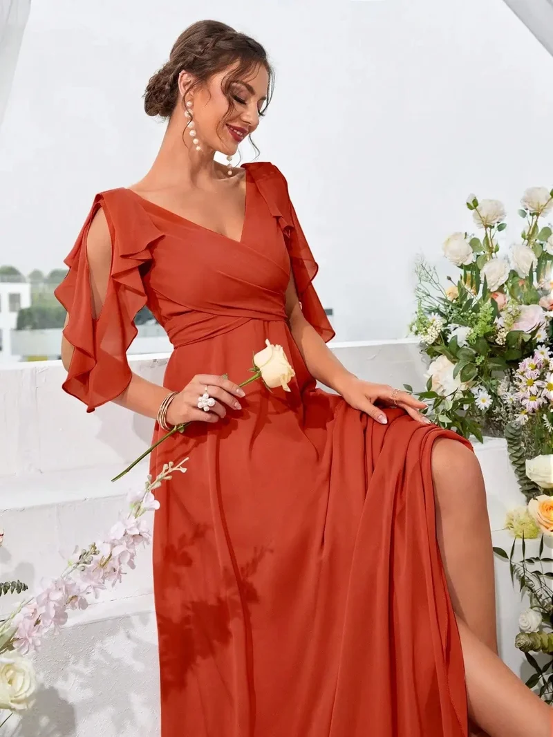 Robe demoiselle d'honneur col en V