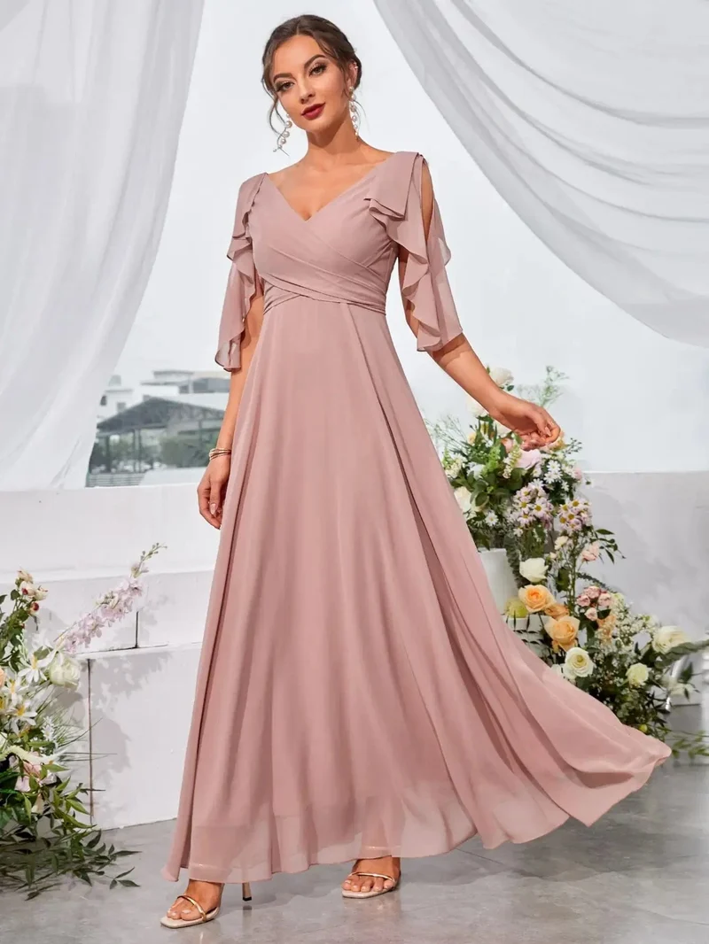 Robe demoiselle d'honneur col en V