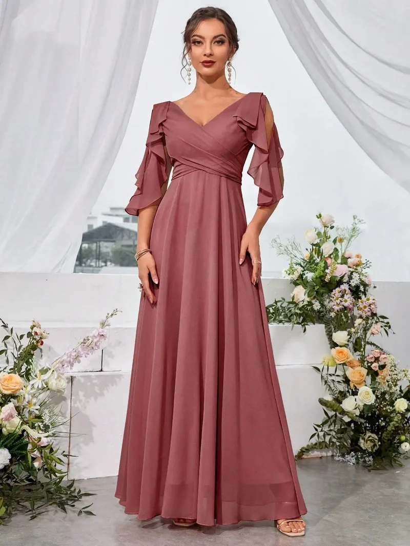 Robe demoiselle d'honneur col en V