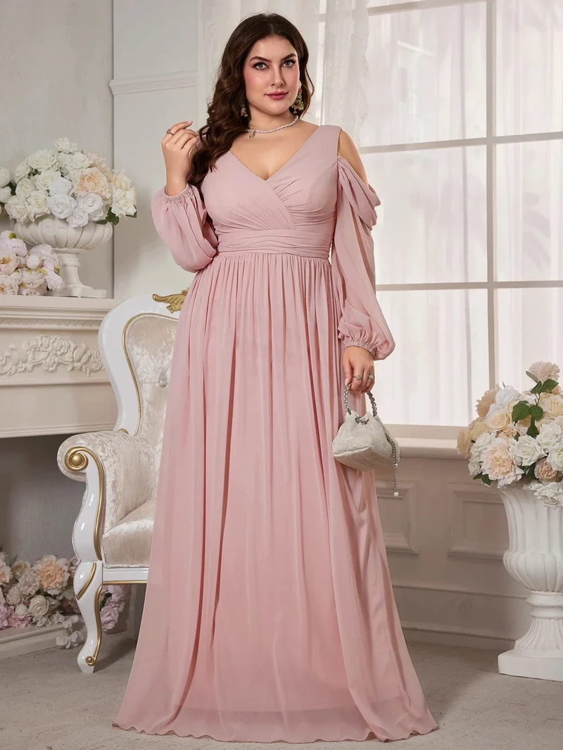 Robe de soirée mariage rose poudré grande taille