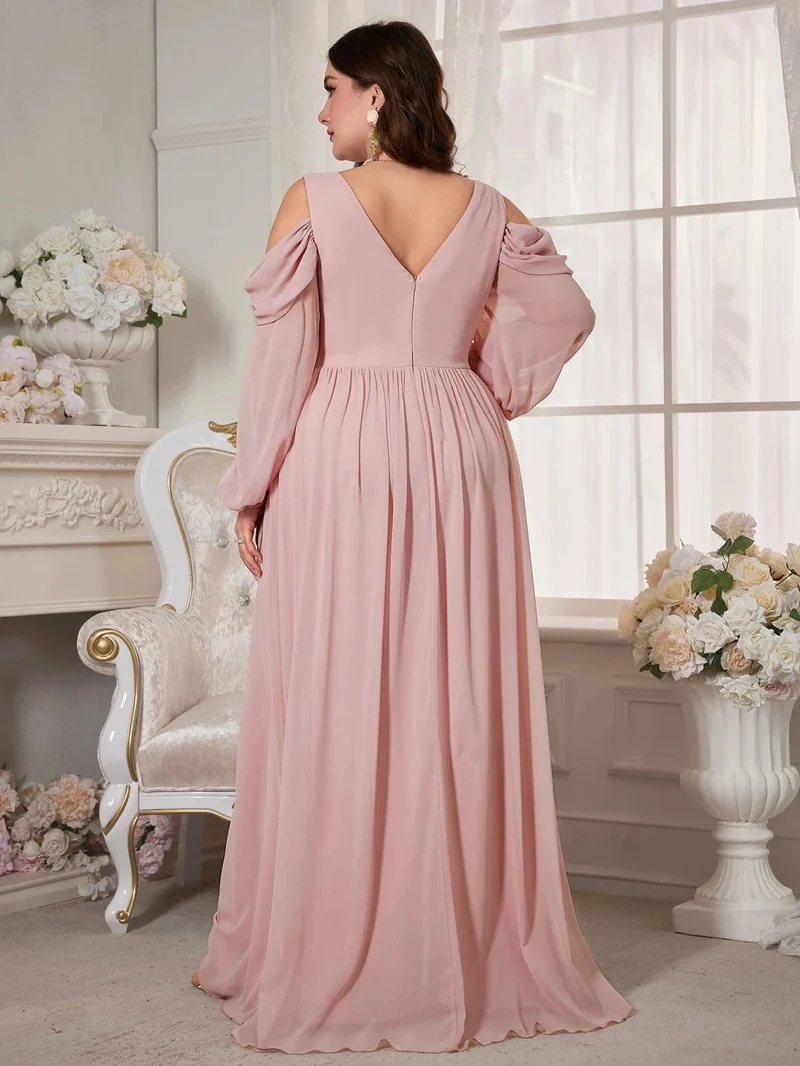 Robe de soirée mariage rose poudré grande taille