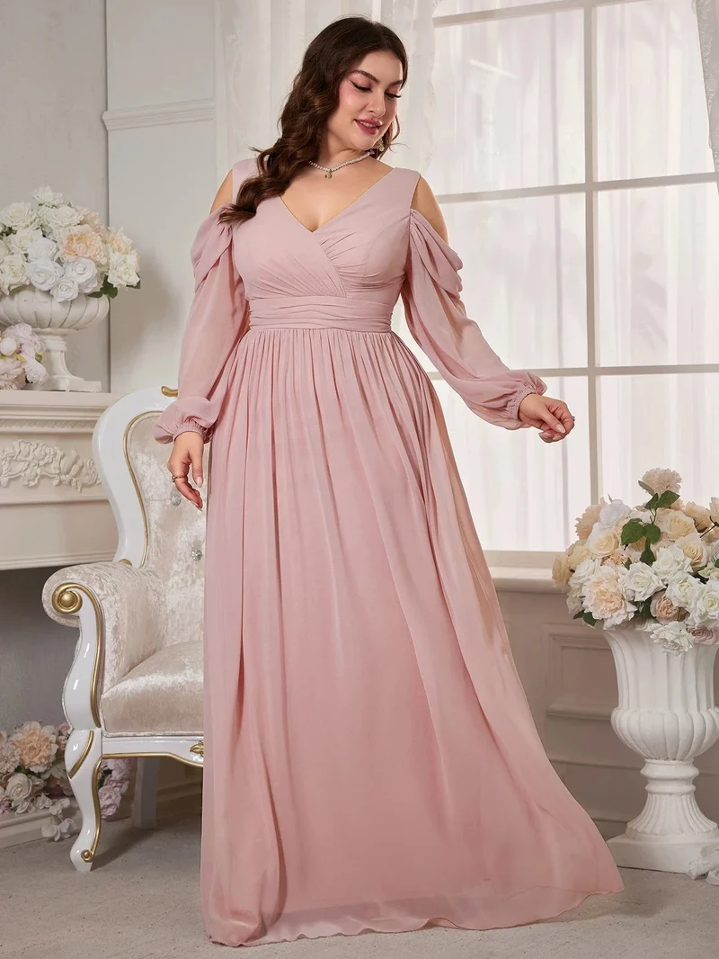 Robe de soirée mariage rose poudré grande taille