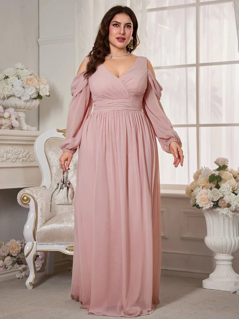 Robe de soirée mariage rose poudré grande taille