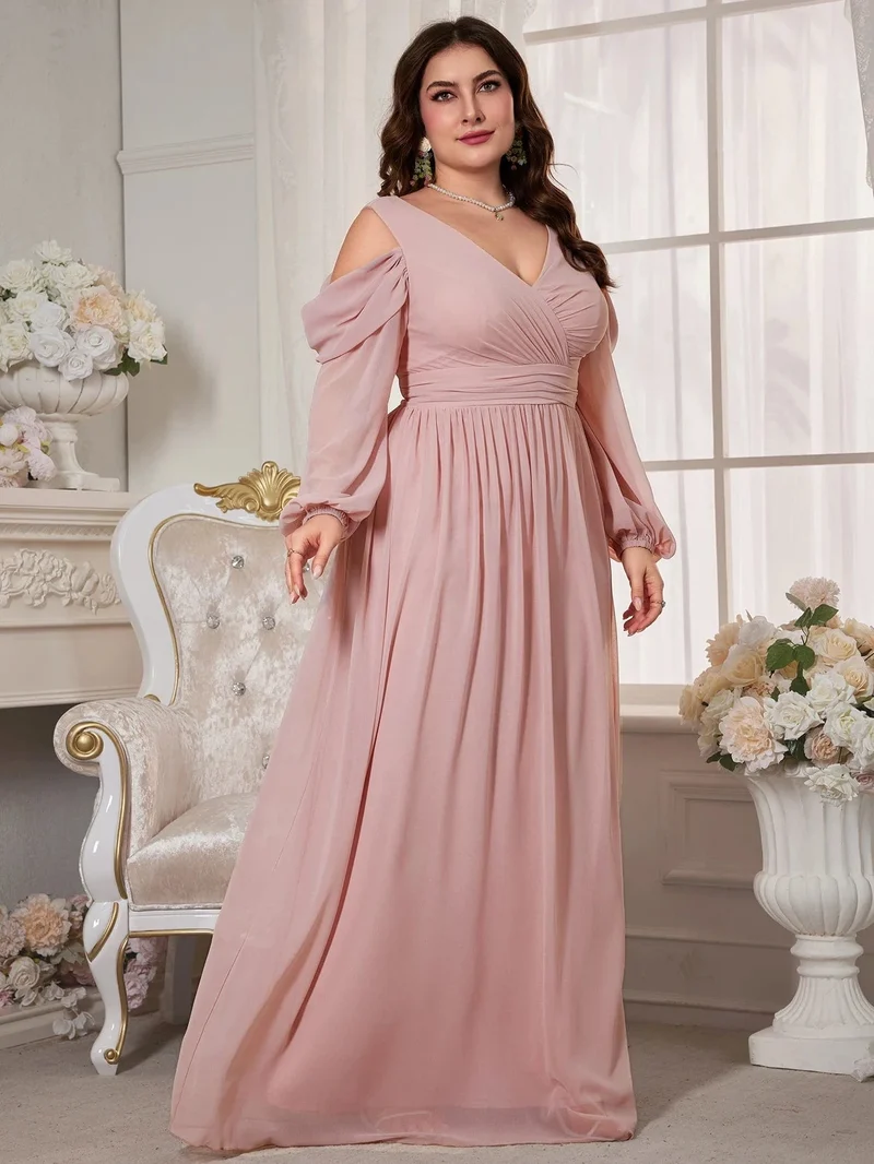 Robe de soirée mariage rose poudré grande taille