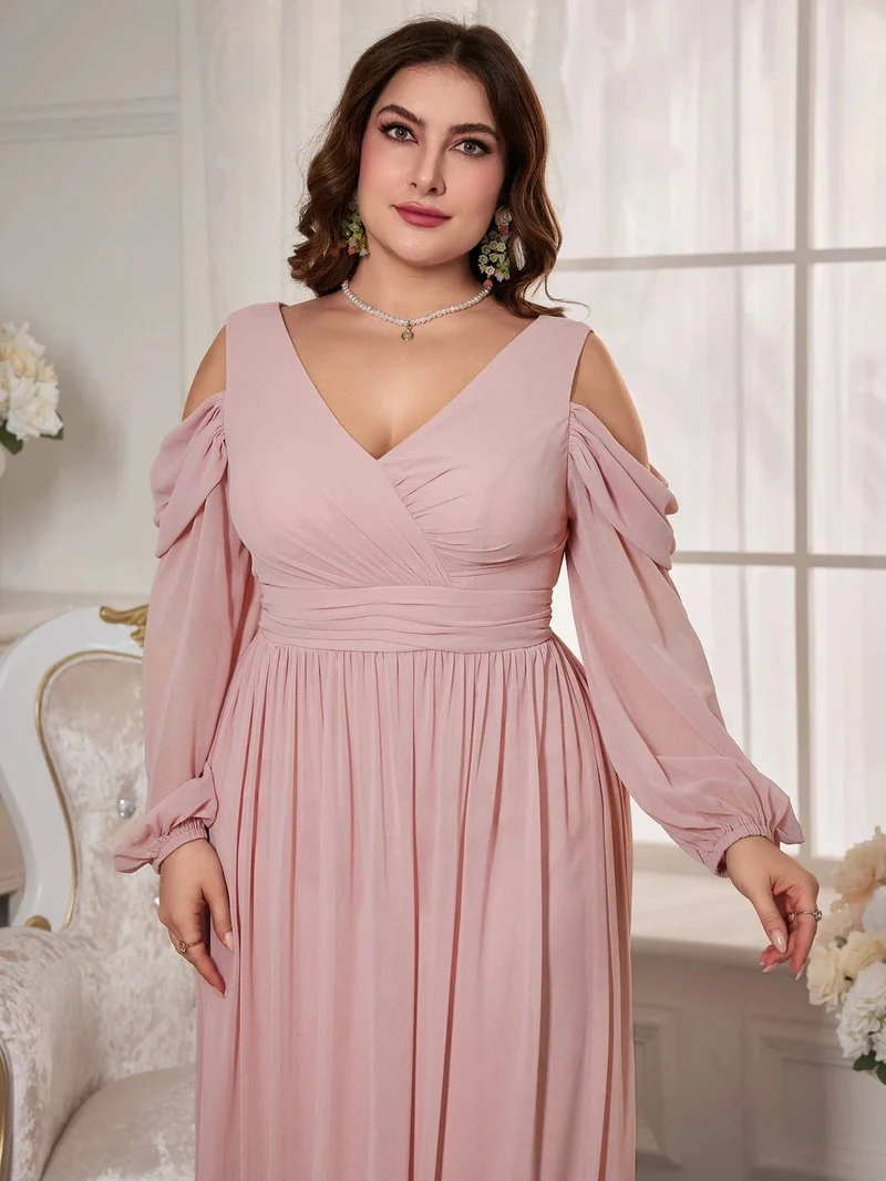 Robe de soirée mariage rose poudré grande taille