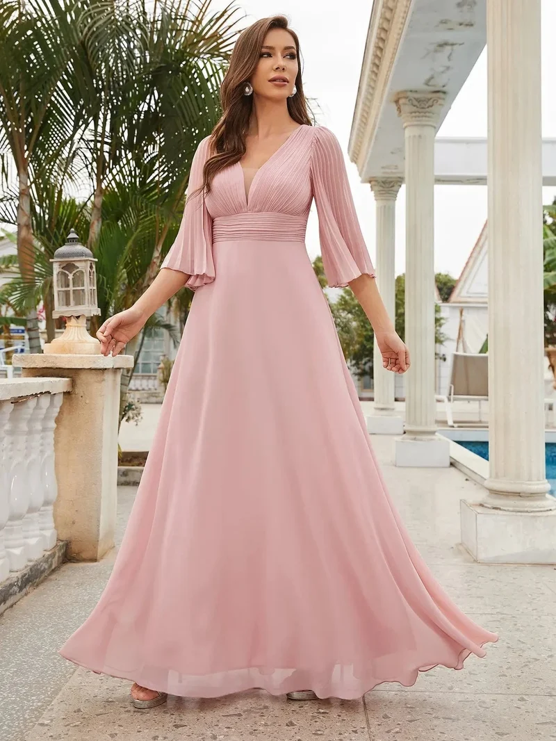 Robe demoiselle d'honneur longue rose poudré