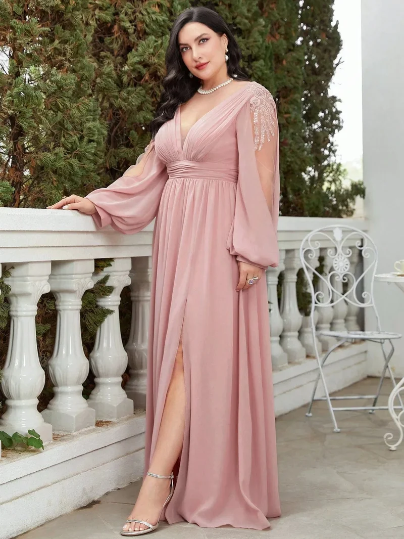 Robe invitée de mariage grande taille manche longue