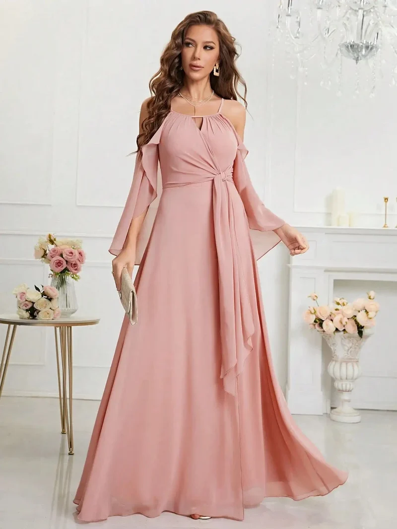 Robe demoiselle d'honneur bohème rose poudré