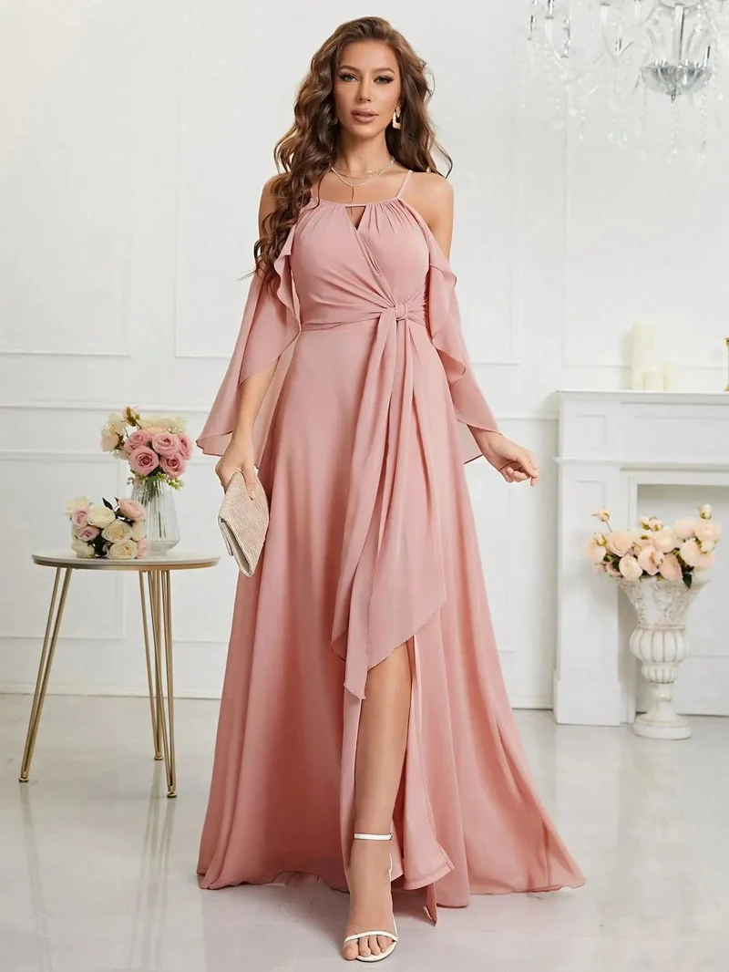 Robe demoiselle d'honneur bohème rose poudré