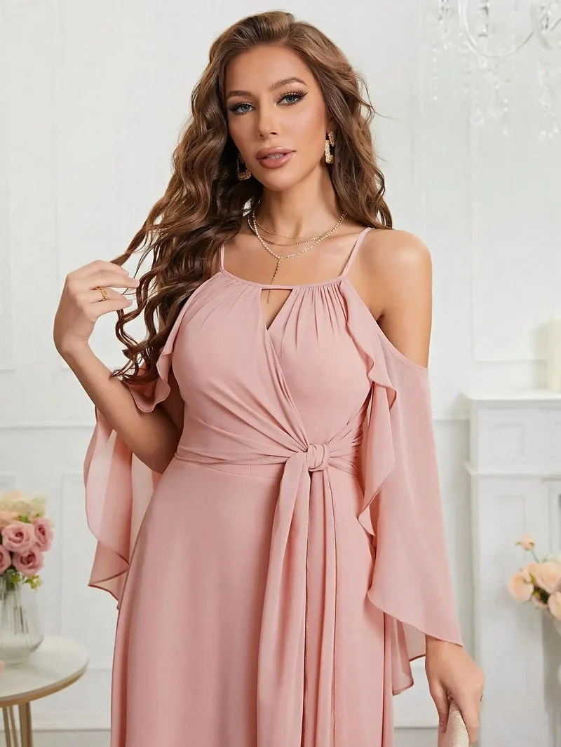 Robe demoiselle d'honneur bohème rose poudré