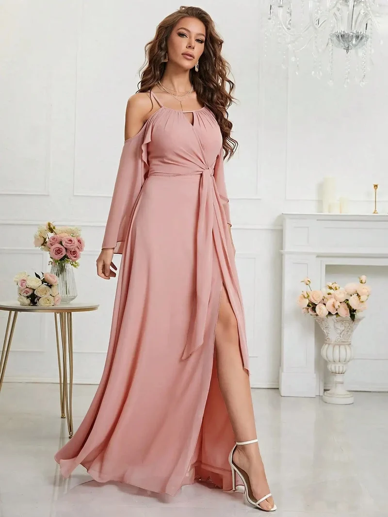 Robe demoiselle d'honneur bohème rose poudré