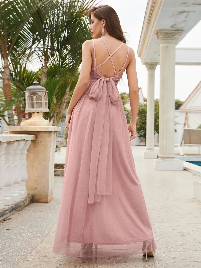 Robe invitée de mariage dos nu rose poudré