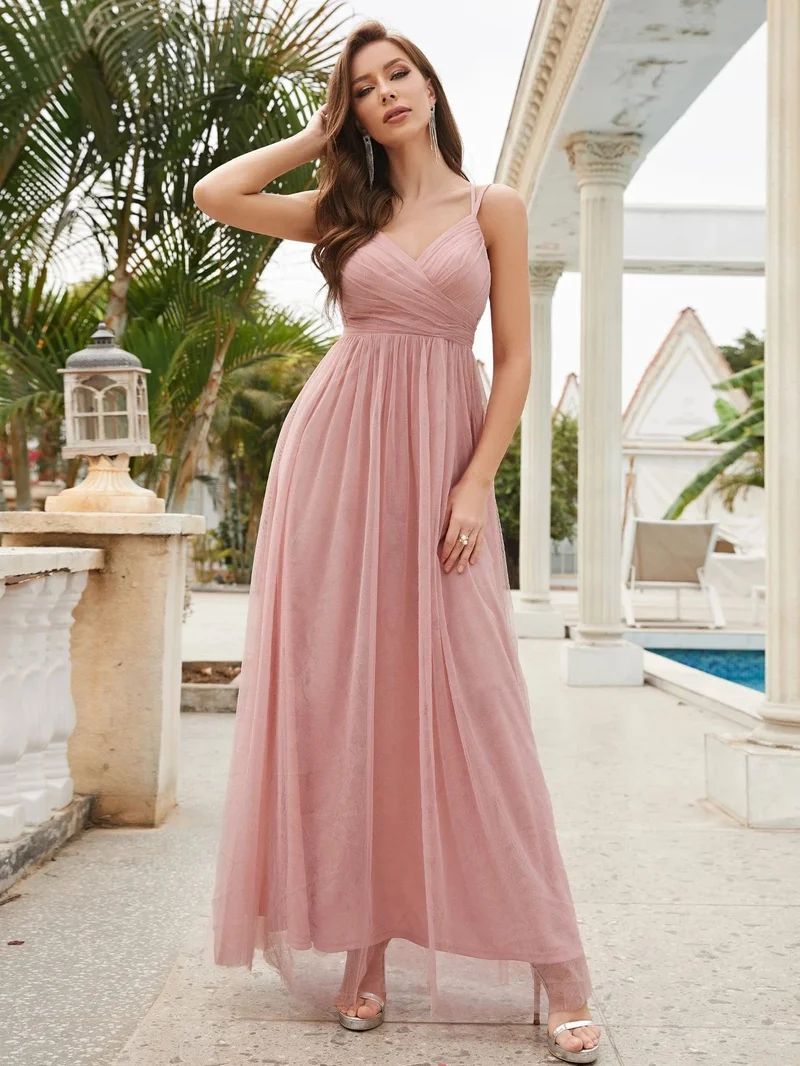 Robe invitée de mariage dos nu rose poudré