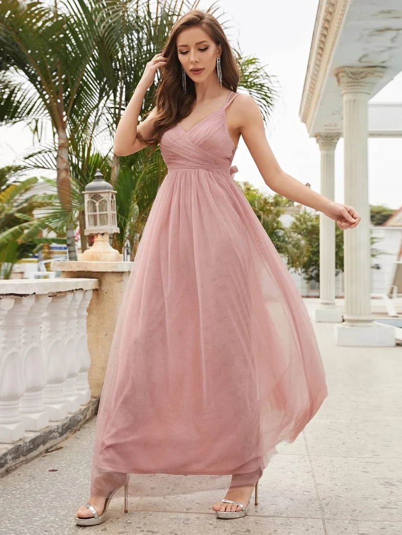 Robe invitée de mariage dos nu rose poudré