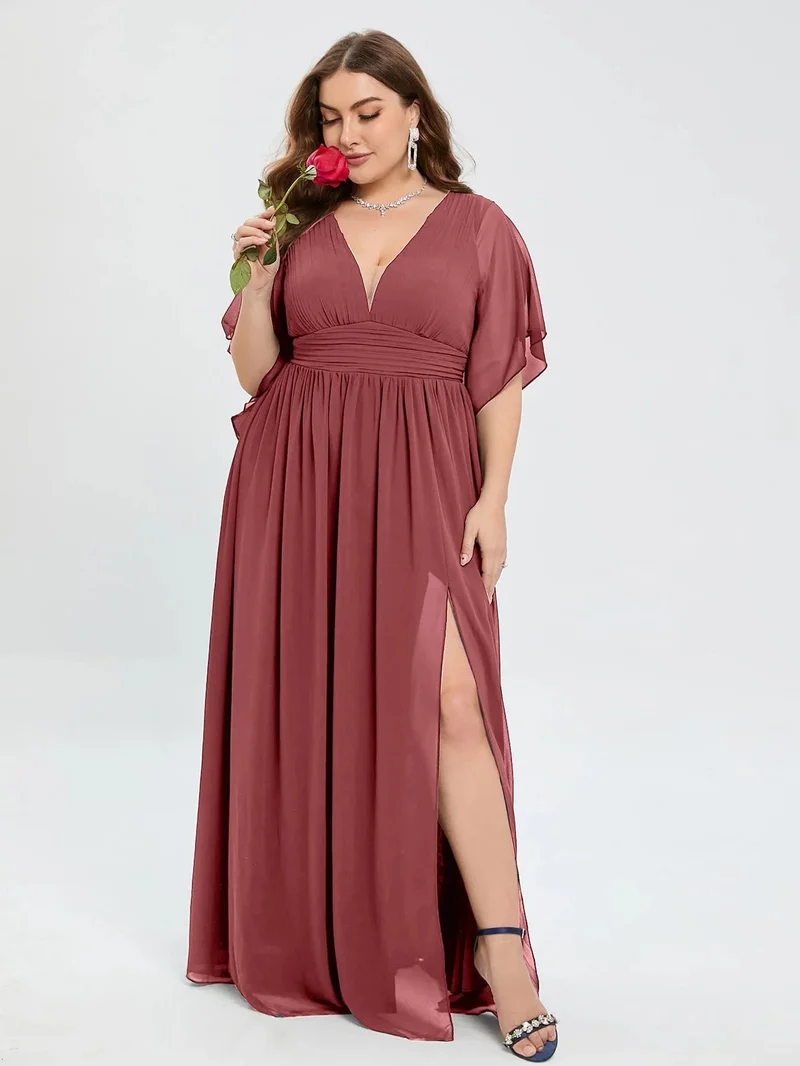 Robe invitée mariage grande taille mauve rosé