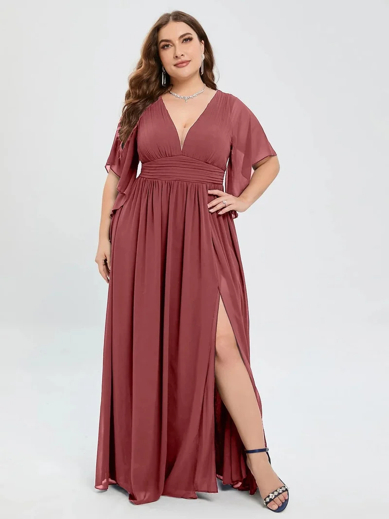 Robe invitée mariage grande taille mauve rosé