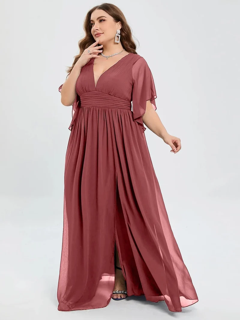 Robe invitée mariage grande taille mauve rosé