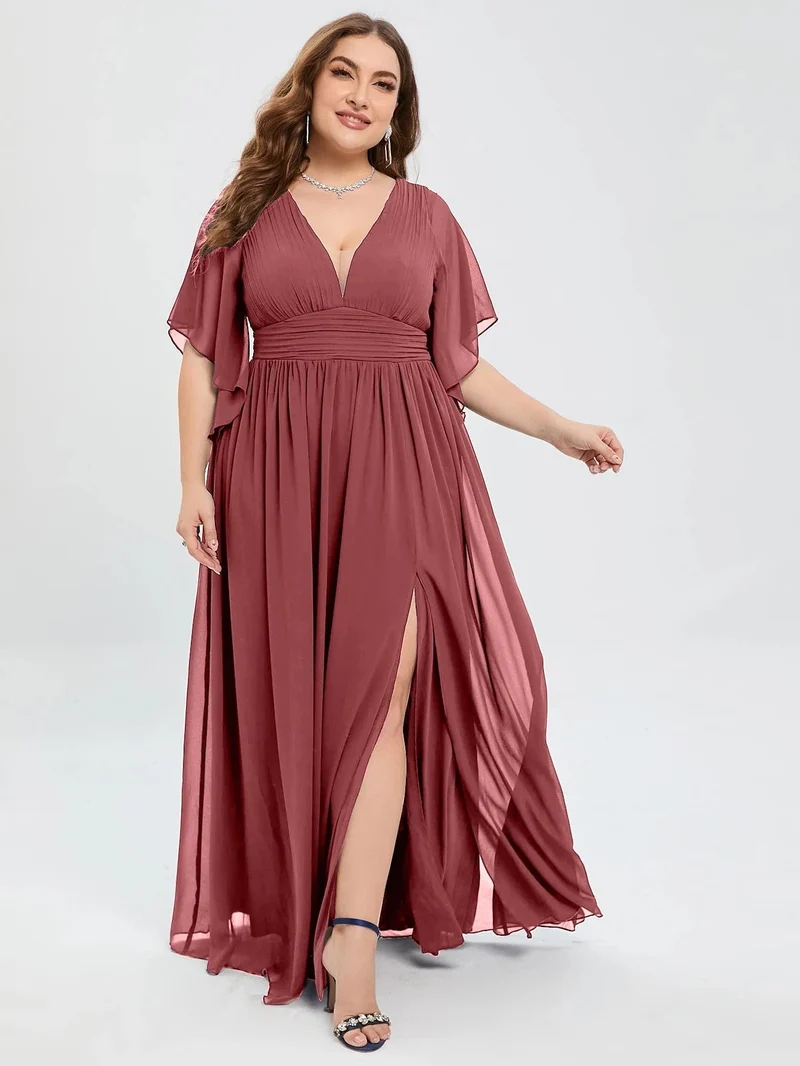 Robe invitée mariage grande taille mauve rosé