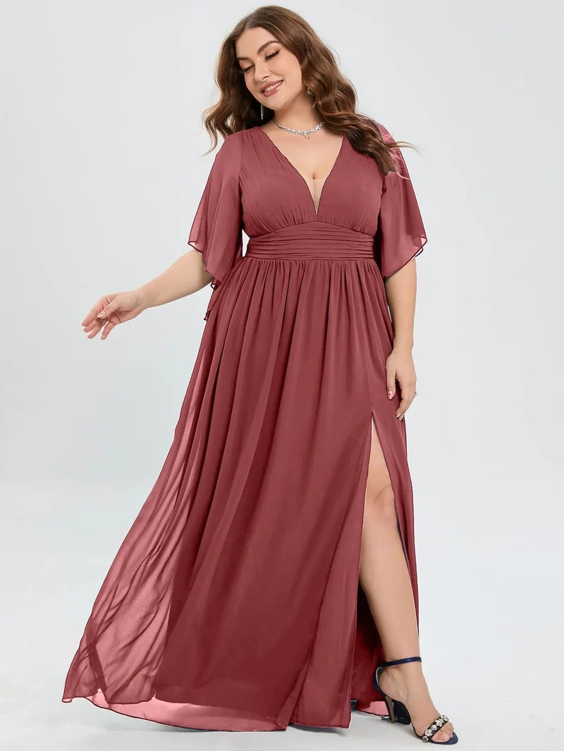 Robe invitée mariage grande taille mauve rosé
