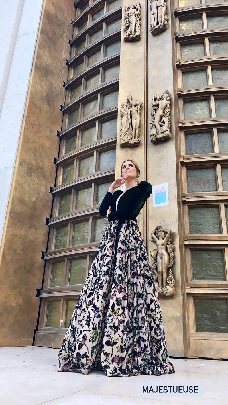 Robe Bridgerton velours à imprimés oiseaux
