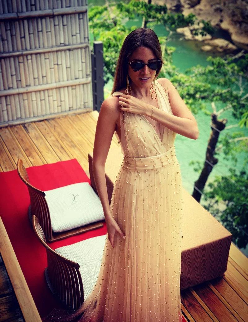 Robe longue du soir Kyoto à perles dorées