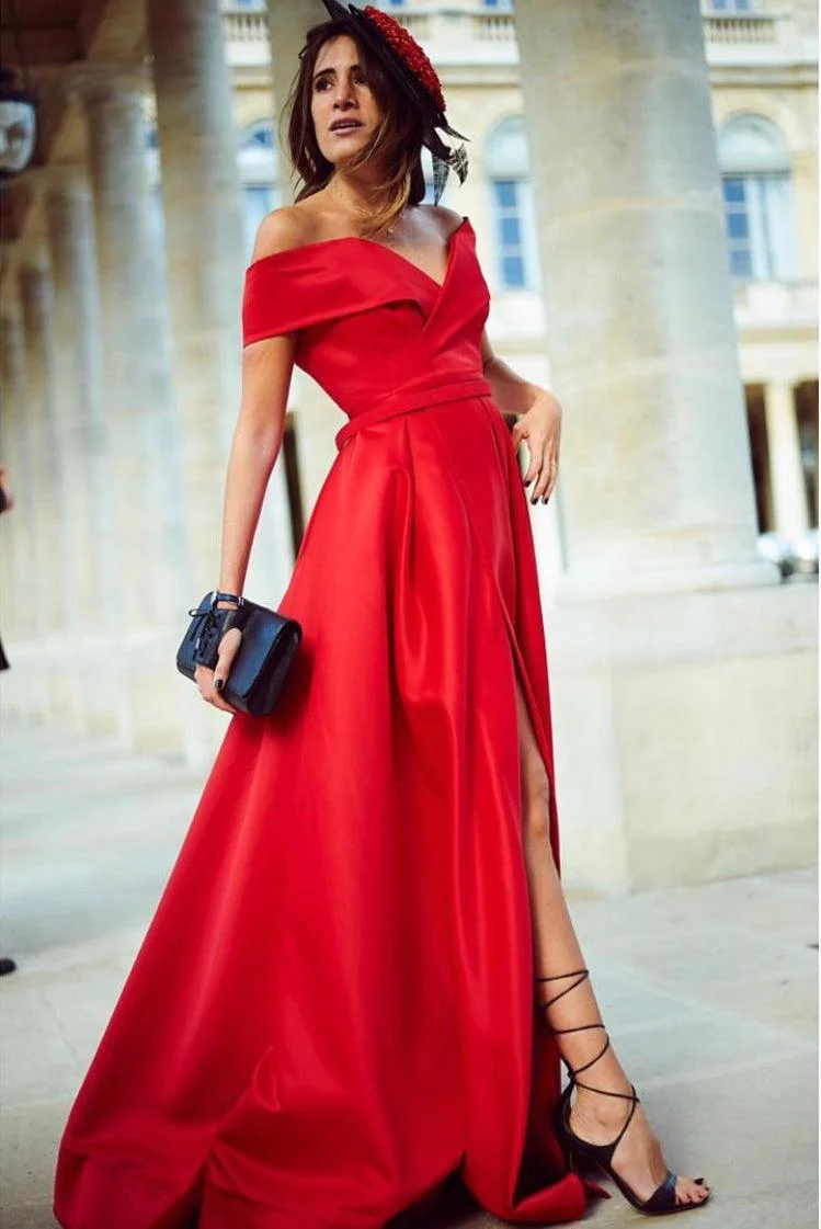 Robe longue du soir Bardot rouge