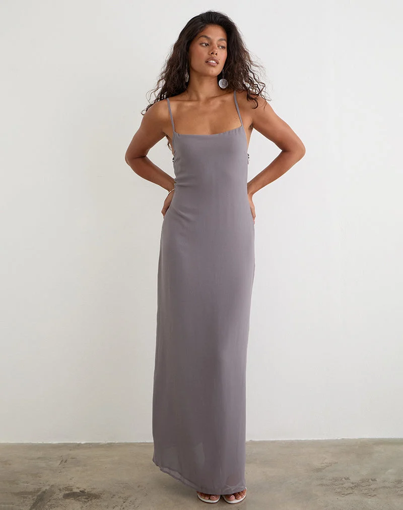Robe longue Arunima en mousseline gris lilas