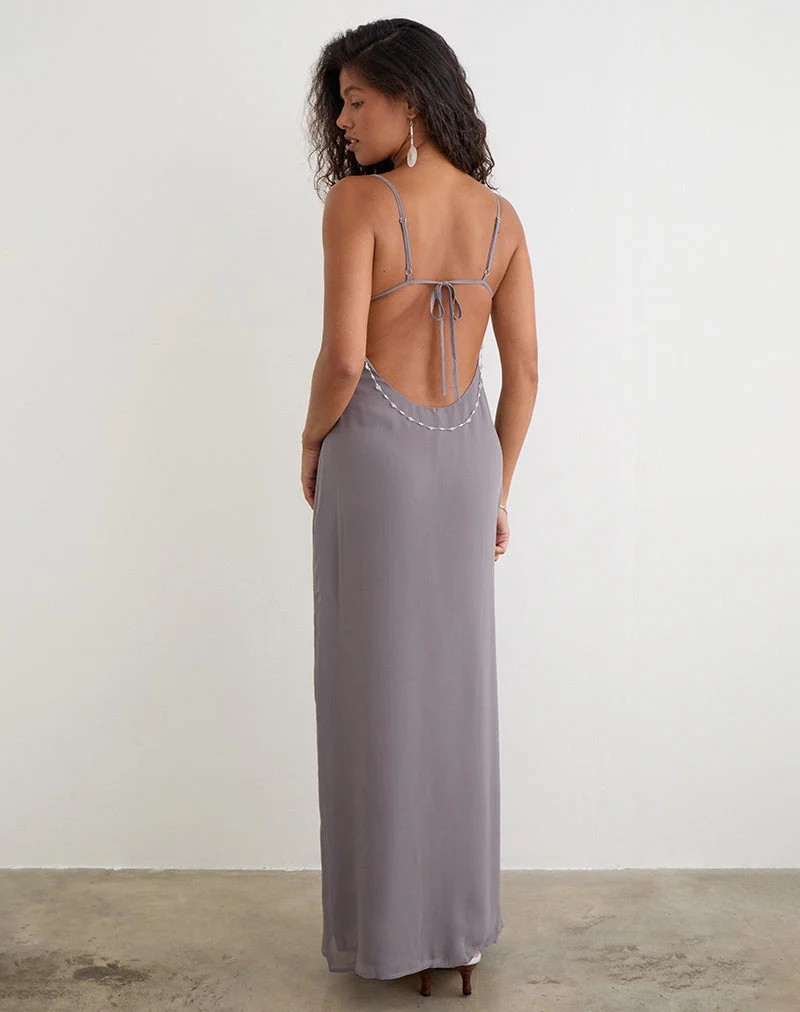 Robe longue Arunima en mousseline gris lilas