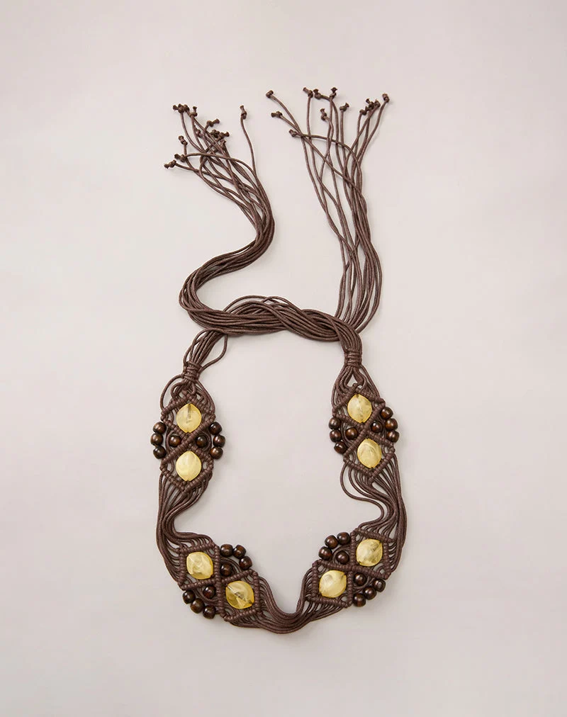 Ceinture Danta marron avec des perles jaunes