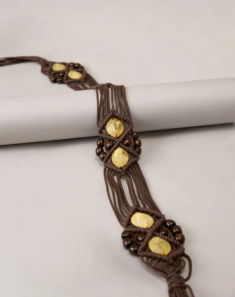 Ceinture Danta marron avec des perles jaunes